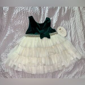 American Princess Green and White Tiered Dress with Bow (18M/24M; Green/White)